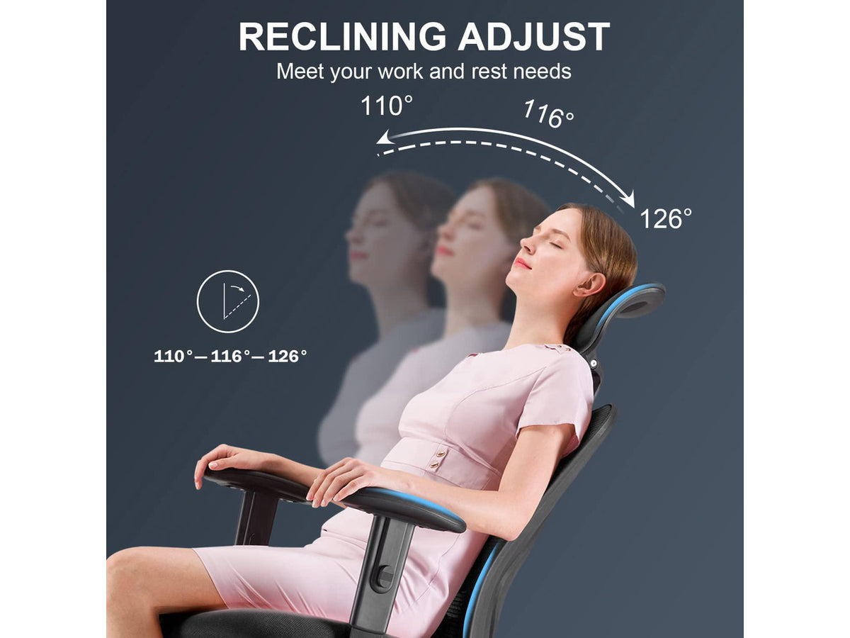 SIHOO High-Back Mesh Office Chair with Lumbar Support, Ergonomic Chair for Desk, Breathable Mesh Adjustable Headrests for Home Office, Black