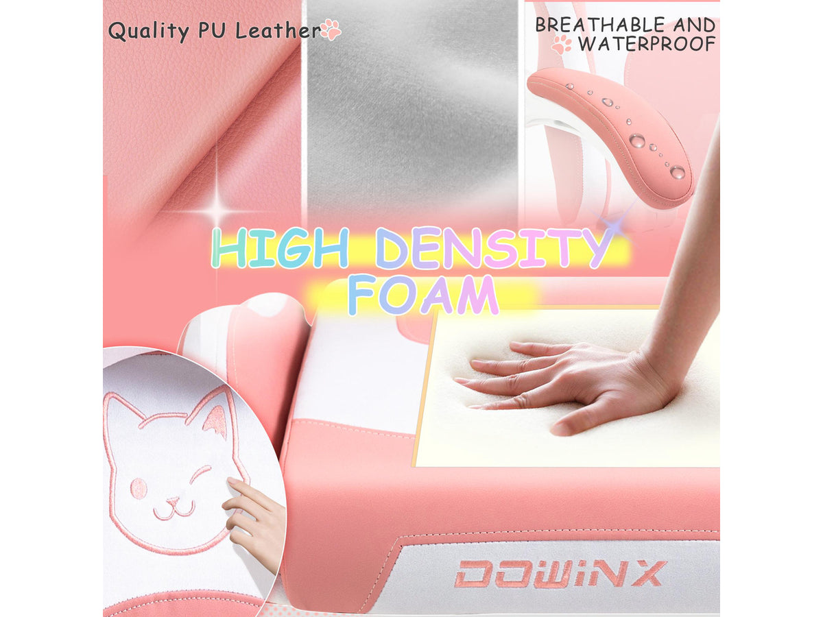 Dowinx Cute Cat-Ear Gaming Chair with Massaging Lumbar Support, Ergonomic Computer Gaming Chair for Girl and Adults, Reclining Comfort Game Chair with Footrest, Pink