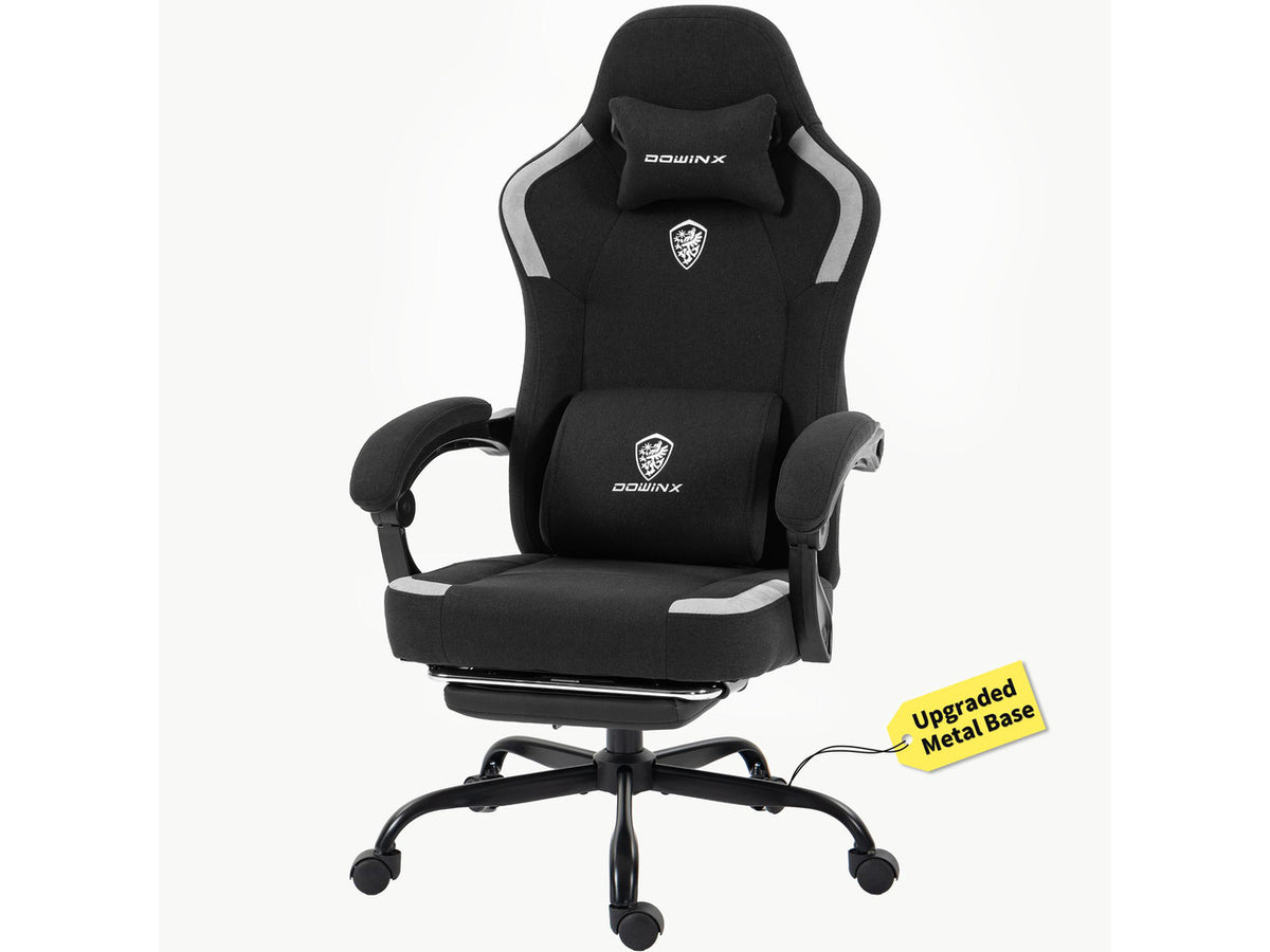Dowinx Ergonomic Gaming Chair,Reclining Computer Chair with Adjustable Footrest & Headrest,Office Chair with Breathable Fabric,Desk Chair with Wide Cushion,Black
