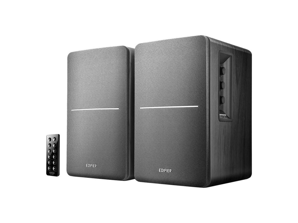 Edifier R1280DB Powered Bluetooth Bookshelf Speakers - Optical Input - Wireless Studio Monitors - 4 Inch Near Field Speaker - 42w RMS - Wood Grain (Black)