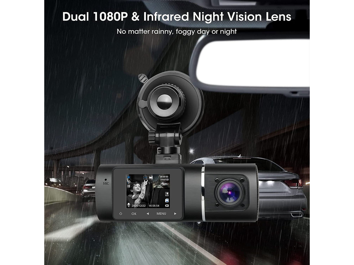 Dual Dash Cam Hardwire Kit Included FHD 1080p+1080p Front Inside Cabin Car Camera Driving Recorder with Infrared Night Vision WDR G-Sensor Loop Recording for Taxi Rideshare