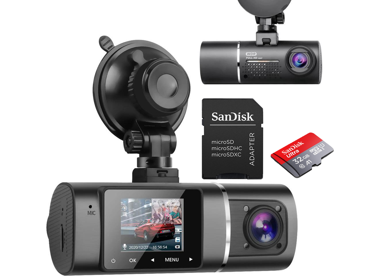 Dual Dash Cam Hardwire Kit Included FHD 1080p+1080p Front Inside Cabin Car Camera Driving Recorder with Infrared Night Vision WDR G-Sensor Loop Recording for Taxi Rideshare