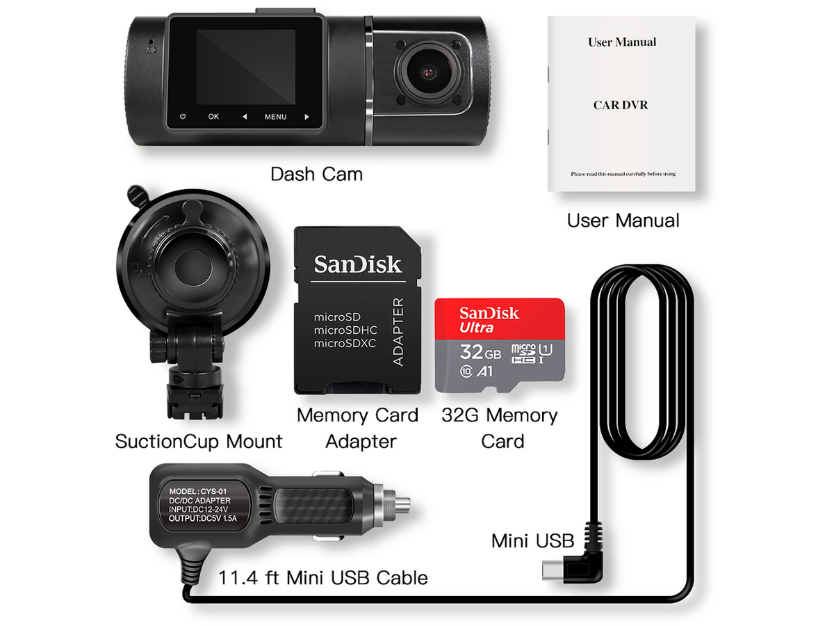 Dual Dash Cam Hardwire Kit Included FHD 1080p+1080p Front Inside Cabin Car Camera Driving Recorder with Infrared Night Vision WDR G-Sensor Loop Recording for Taxi Rideshare