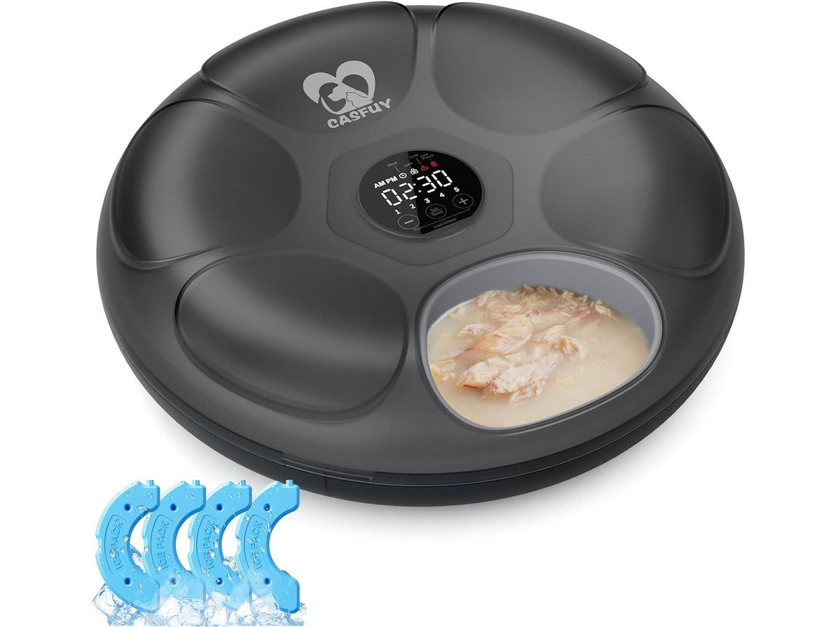 Automatic Cat Feeder Cordless - Automatic Cat Food Dispenser for Wet Moist Food with 4 Ice Packs Rechargeable Auto Feeder for Cats Small Dogs with Programmable Timer Low Battery Indicator