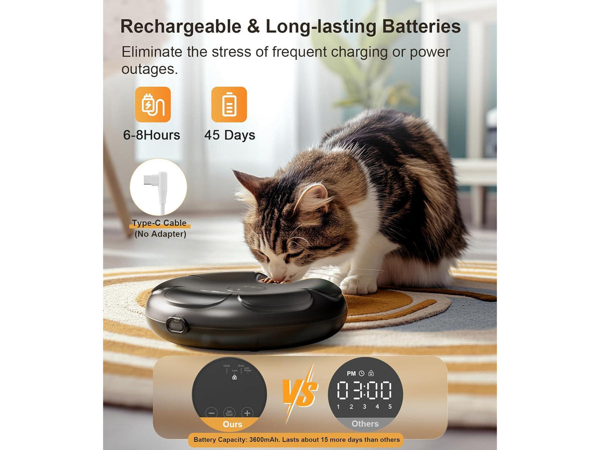 Automatic Cat Feeder Cordless - Automatic Cat Food Dispenser for Wet Moist Food with 4 Ice Packs Rechargeable Auto Feeder for Cats Small Dogs with Programmable Timer Low Battery Indicator