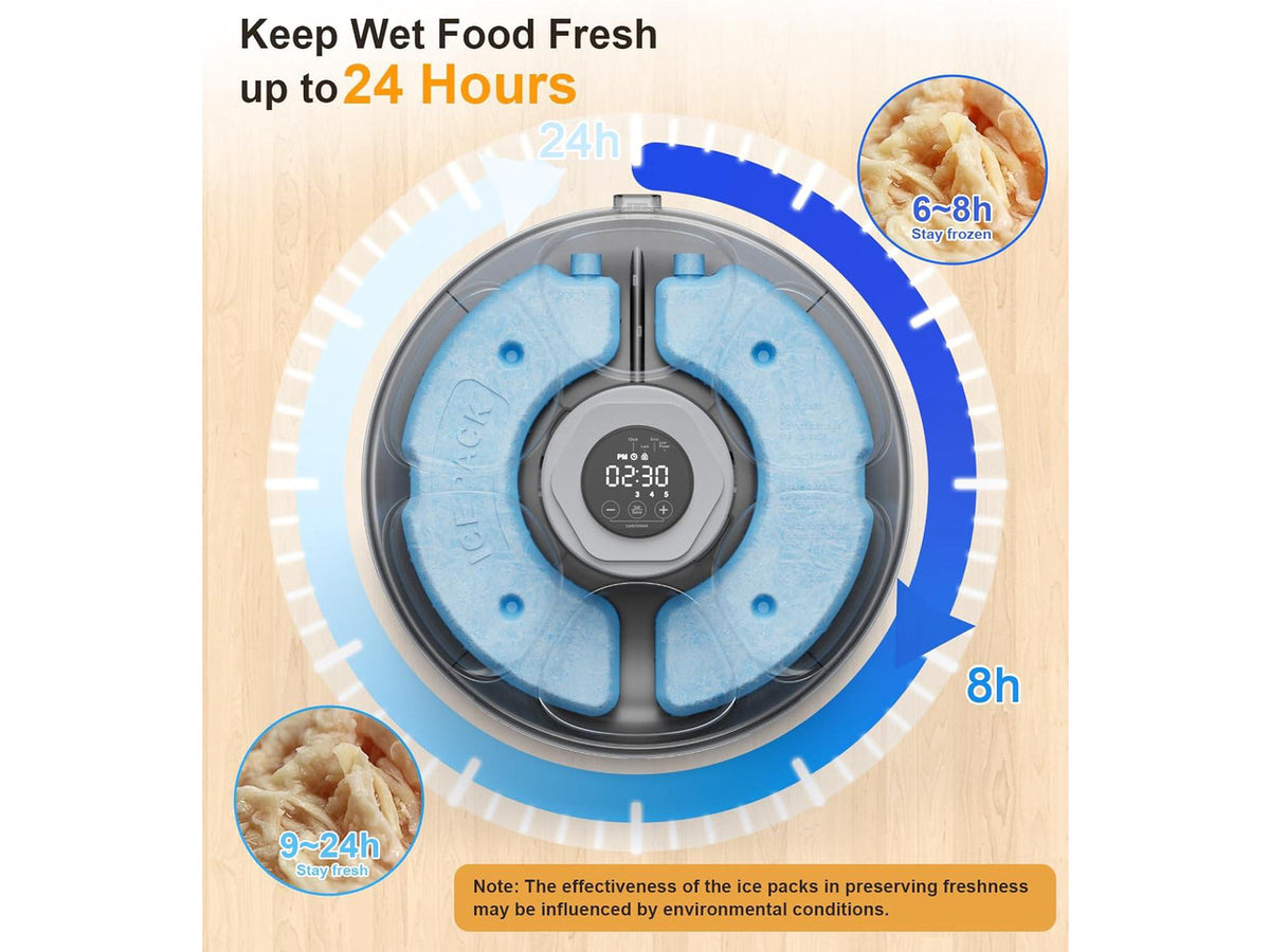 Automatic Cat Feeder Cordless - Automatic Cat Food Dispenser for Wet Moist Food with 4 Ice Packs Rechargeable Auto Feeder for Cats Small Dogs with Programmable Timer Low Battery Indicator