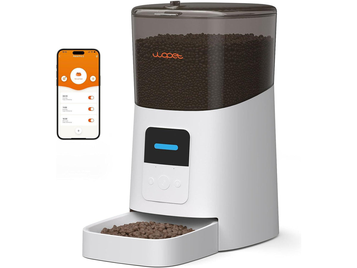 6L Automatic Cat Feeder, WiFi Automatic Dog Feeder with APP Control for Remote Feeding, Automatic Cat Food Dispenser with Low Food Sensor and Voice Recorder, Up to 15 Meals Per Day
