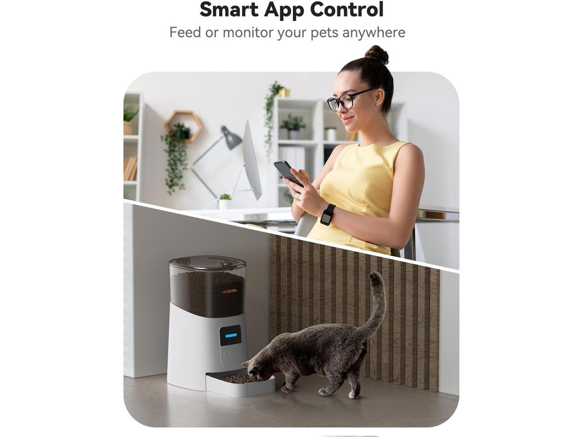 6L Automatic Cat Feeder, WiFi Automatic Dog Feeder with APP Control for Remote Feeding, Automatic Cat Food Dispenser with Low Food Sensor and Voice Recorder, Up to 15 Meals Per Day