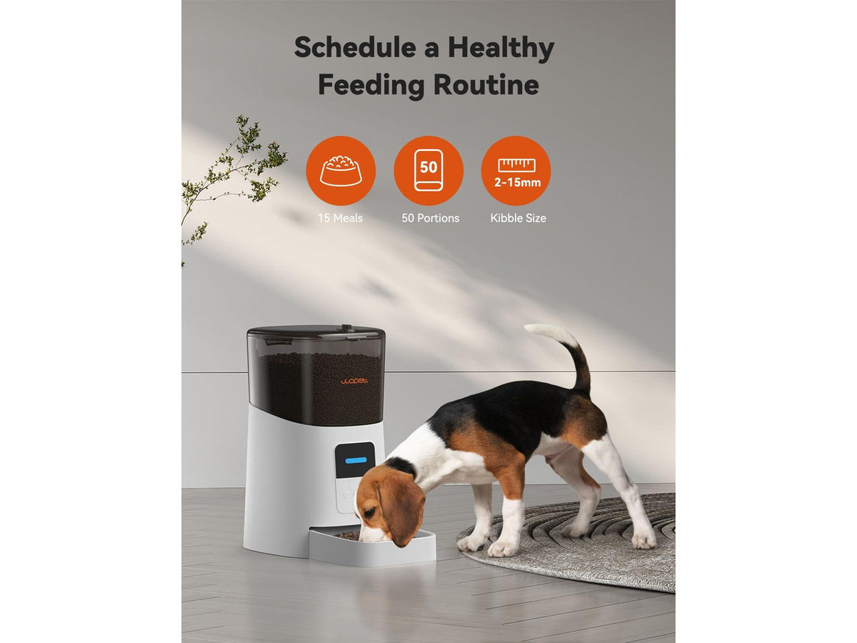 6L Automatic Cat Feeder, WiFi Automatic Dog Feeder with APP Control for Remote Feeding, Automatic Cat Food Dispenser with Low Food Sensor and Voice Recorder, Up to 15 Meals Per Day