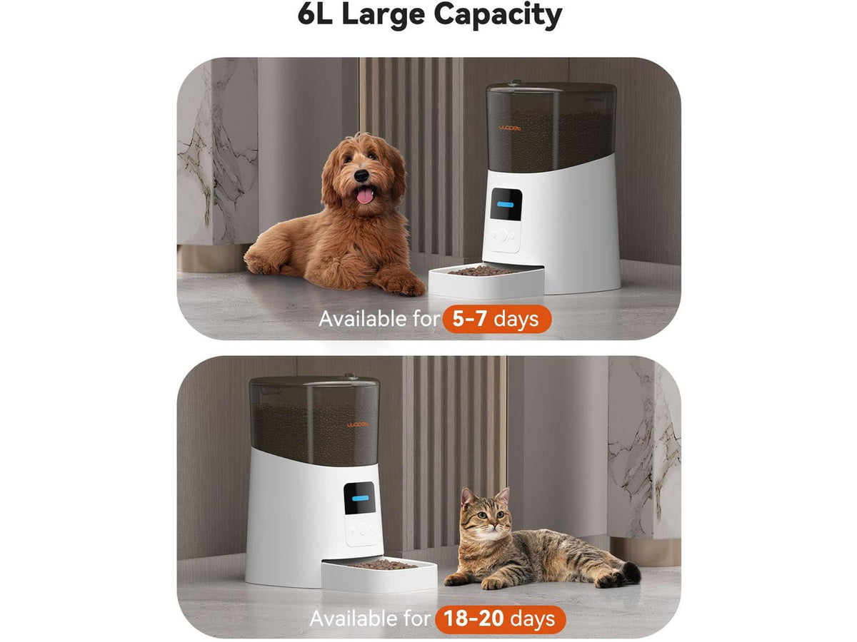 6L Automatic Cat Feeder, WiFi Automatic Dog Feeder with APP Control for Remote Feeding, Automatic Cat Food Dispenser with Low Food Sensor and Voice Recorder, Up to 15 Meals Per Day