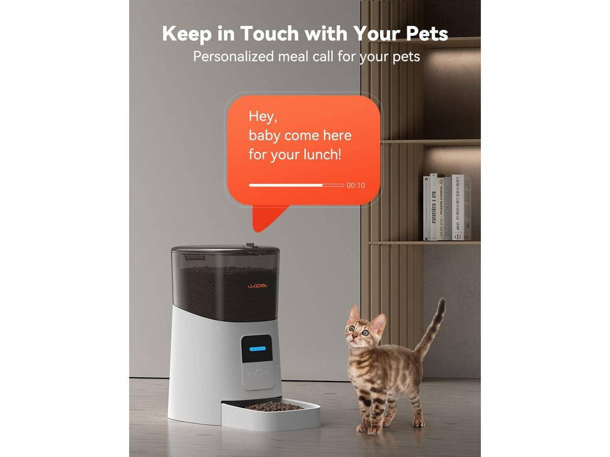 6L Automatic Cat Feeder, WiFi Automatic Dog Feeder with APP Control for Remote Feeding, Automatic Cat Food Dispenser with Low Food Sensor and Voice Recorder, Up to 15 Meals Per Day