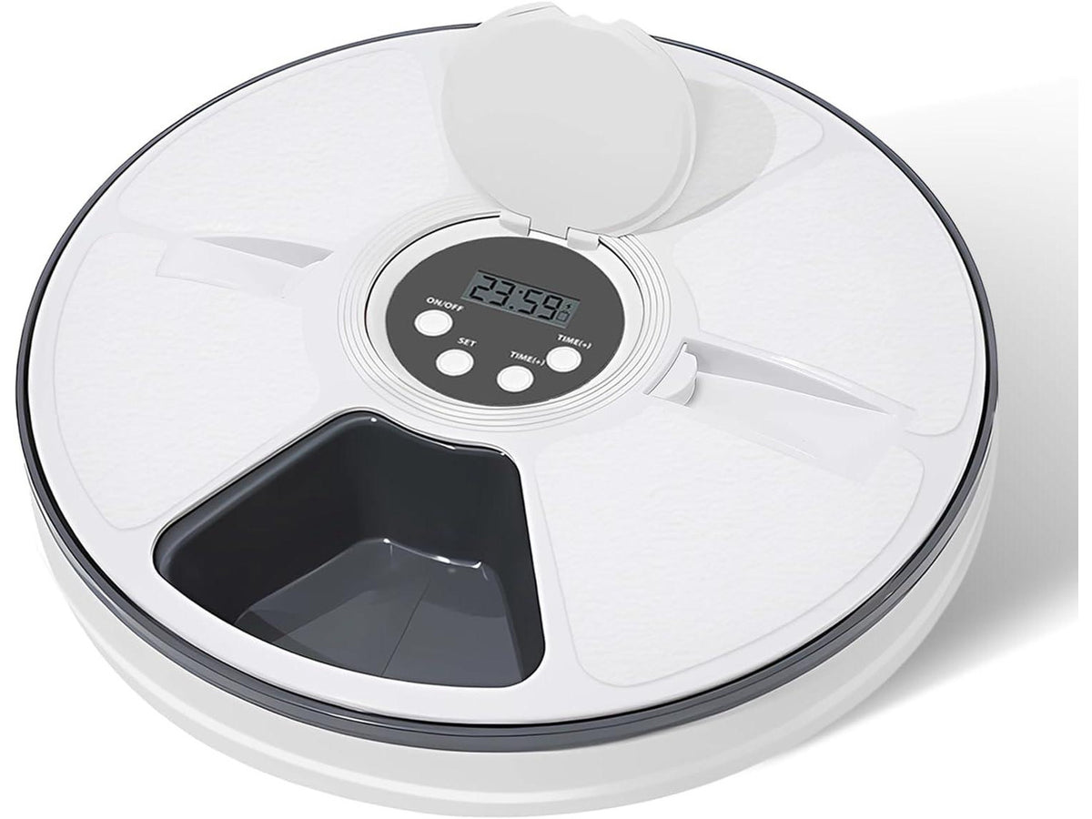 Automatic Cat Feeder Wet Food/Dry Food, 6 Meal Timed Pet Feeder Easily Programmable &Easy to Clean, Auto Feeder for Cats/Small Dogs