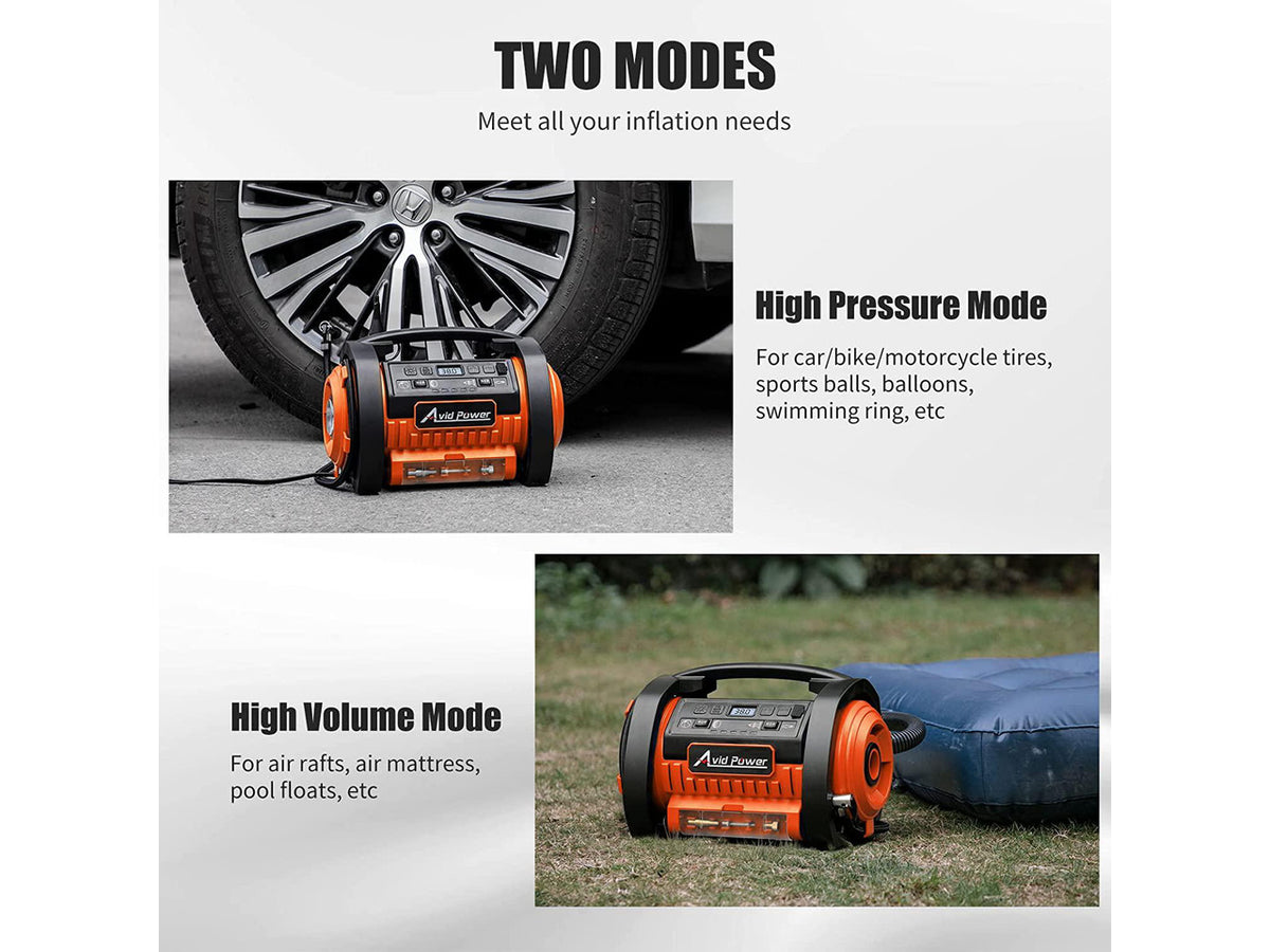 AVID POWER Tire Inflator Portable Air Compressor, 12V DC / 110V AC Car Tire Pump, Air Mattress Pump with Inflation and Deflation Modes, Dual Powerful Motors, Digital Pressure Gauge
