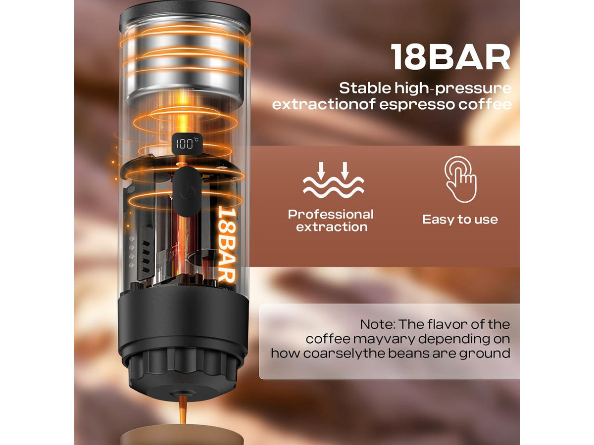 18 Bar Portable Espresso Machine with LED Display and 90ml Sink