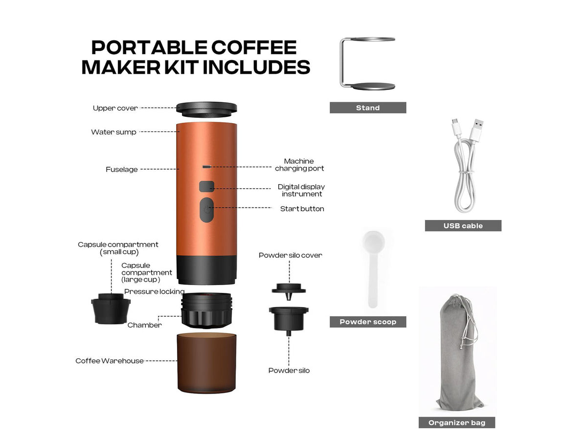 18 Bar Portable Espresso Machine with LED Display and 90ml Sink