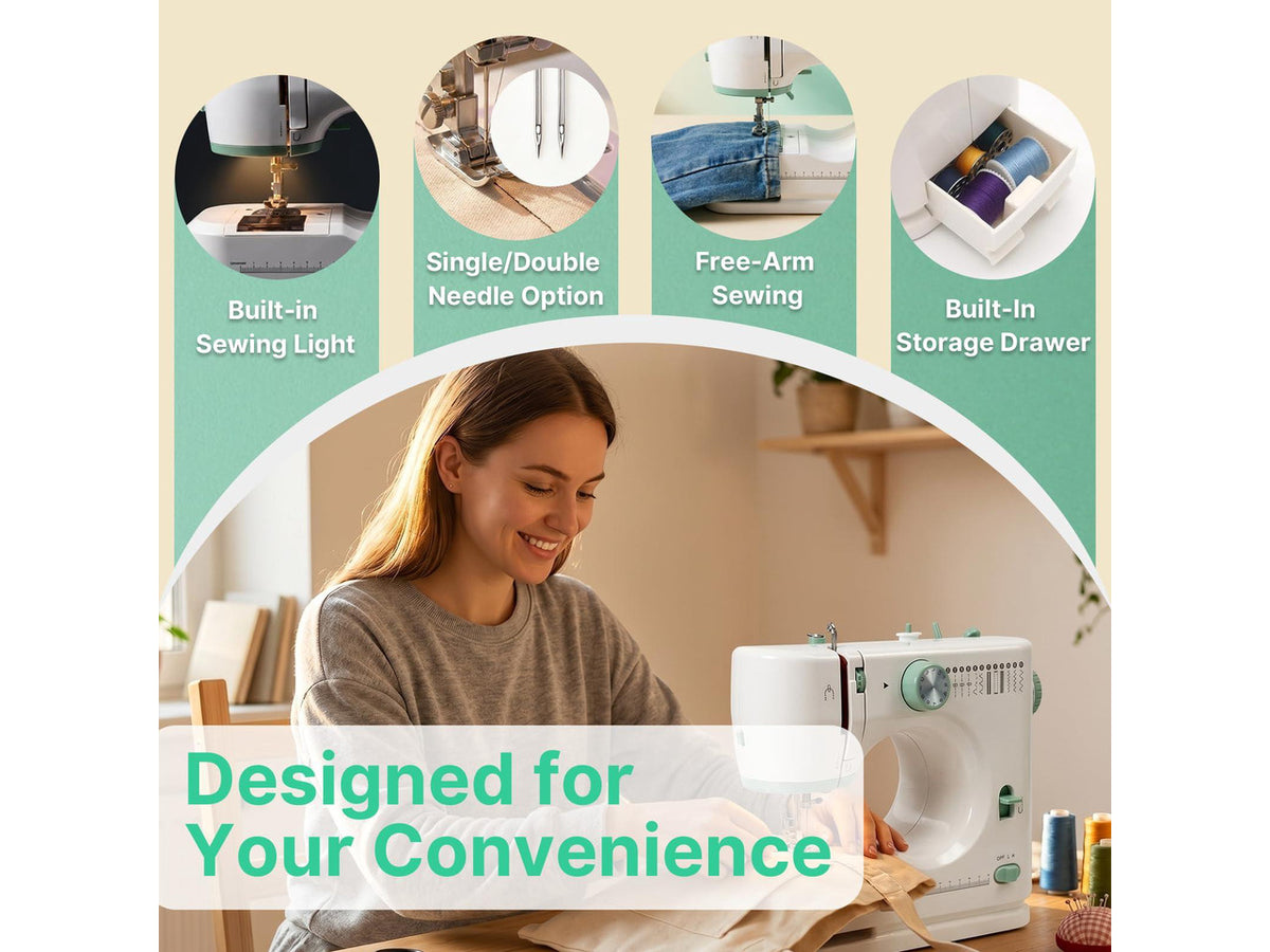 Sewing Machine for Beginners, 12 Built-In Stitches, 2-Speed Portable Mini Sewing Machine with 48Pcs Accessory Kit, Foot Pedal, Storage Drawer for Home DIY, Mending & Crafting