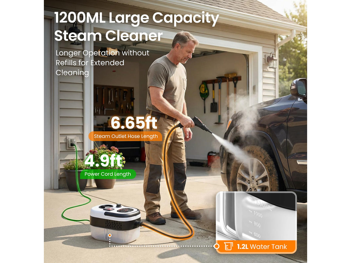 2500W Handheld Steam Cleaner for Home, 6-Level High Pressure Steam Gun, Steam Machine w/40.6oz Tank, Portable Car Steamer for Auto Detailing & Cleaning, Car, Floor, Furniture, Tile Grout, Wall