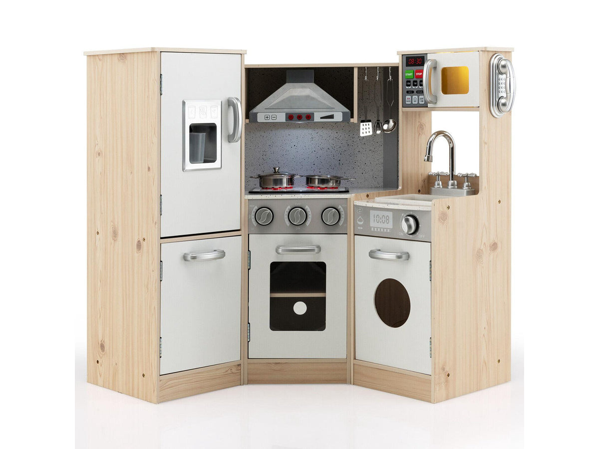 SlickBlue Kids Corner Wooden Kitchen Playset with Cookware Accessories