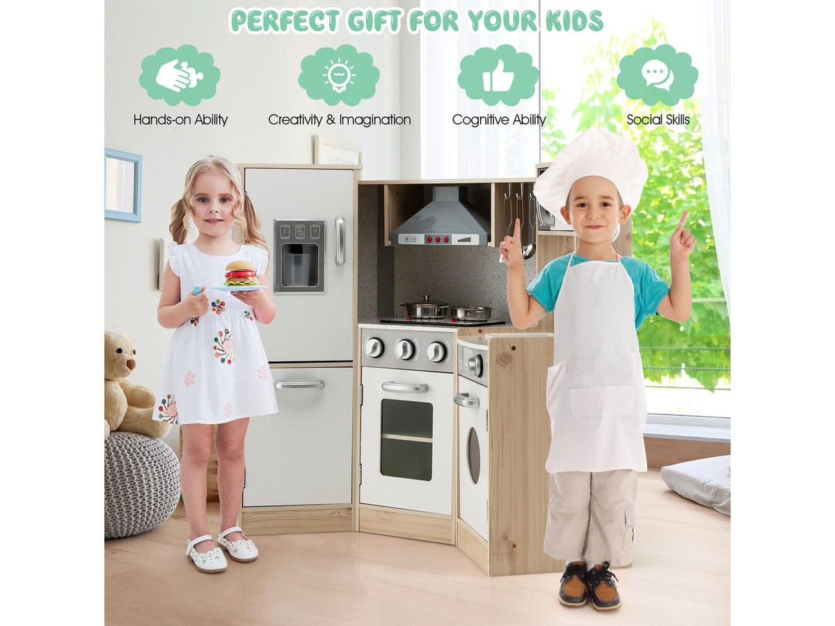 SlickBlue Kids Corner Wooden Kitchen Playset with Cookware Accessories