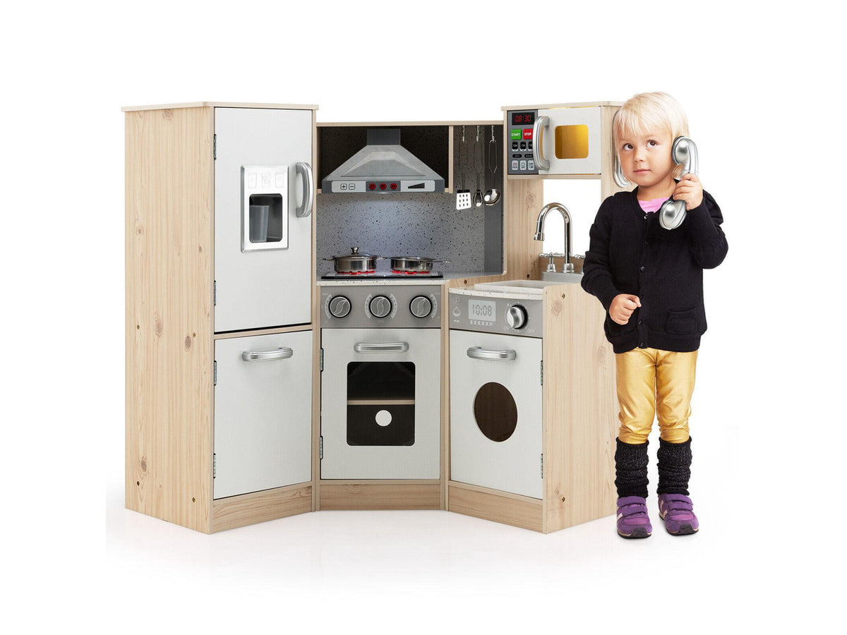 SlickBlue Kids Corner Wooden Kitchen Playset with Cookware Accessories