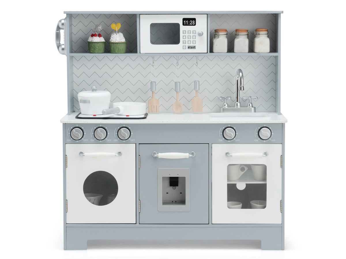 SlickBlue Pretend Play Kitchen Wooden Toy Set for Kids with Realistic Light and Sound
