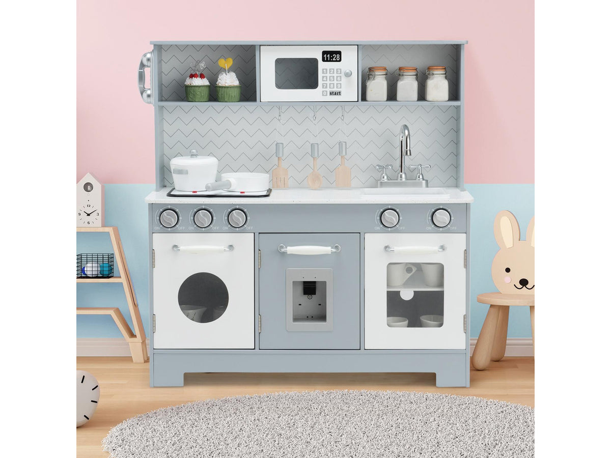 SlickBlue Pretend Play Kitchen Wooden Toy Set for Kids with Realistic Light and Sound