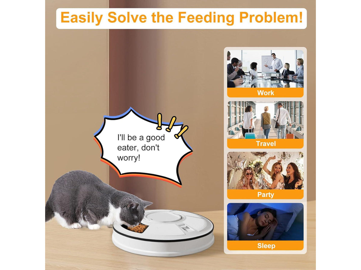 Automatic Cat Feeder Wet Food/Dry Food, 6 Meal Timed Pet Feeder Easily Programmable &Easy to Clean, Auto Feeder for Cats/Small Dogs