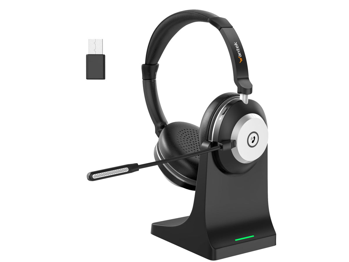 Wantek Wireless Headset with Mic- USB & Bluetooth Connectivity, 50-Hour Battery Life, AI Noise Cancelling Adjustable Microphone Charging Dock, Comfort Fit for Home/Office/Mobile Phone
