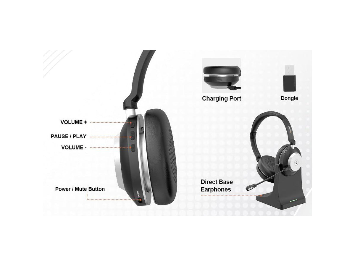 Wantek Wireless Headset with Mic- USB & Bluetooth Connectivity, 50-Hour Battery Life, AI Noise Cancelling Adjustable Microphone Charging Dock, Comfort Fit for Home/Office/Mobile Phone