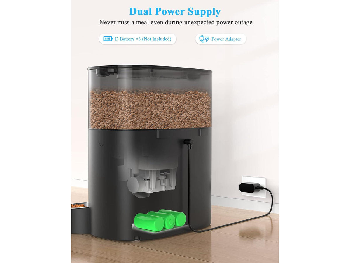 6L Automatic Cat Feeder for 2 Cats, 2.4G WiFi Enabled Smart Feed Pet Feeder for Dogs, Timed Pet Food Dispenser with Stainless Steel Bowl APP Control, 10s Voice Black