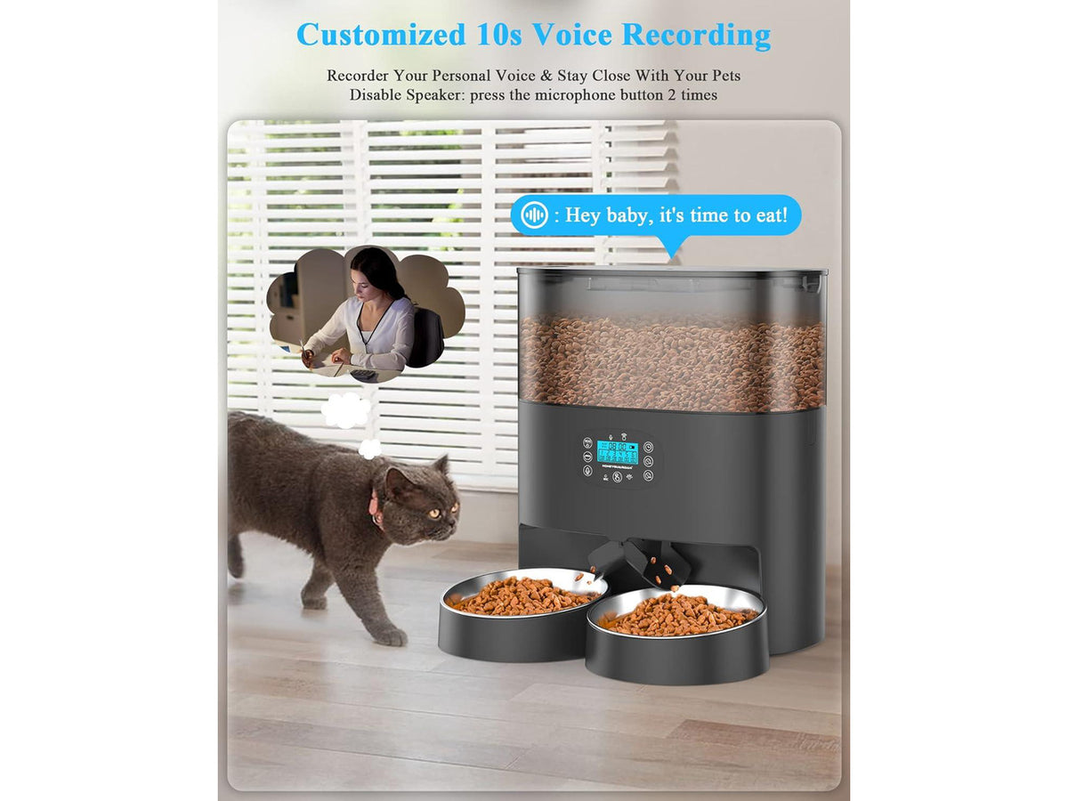 6L Automatic Cat Feeder for 2 Cats, 2.4G WiFi Enabled Smart Feed Pet Feeder for Dogs, Timed Pet Food Dispenser with Stainless Steel Bowl APP Control, 10s Voice Black