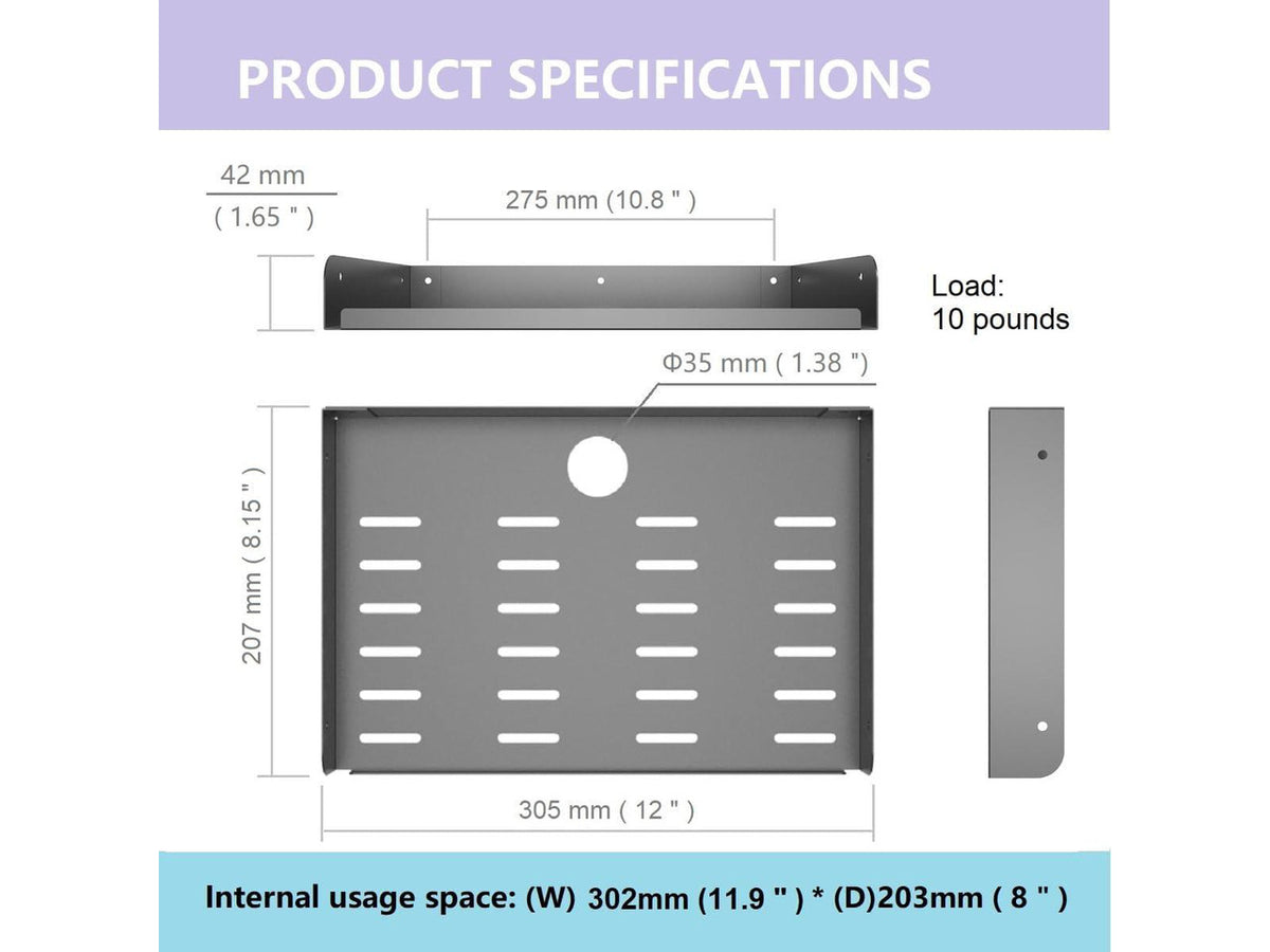 2 Pcs of Metal Floating Shelf Modern Wall Mounted Storage Rack 12"*8" Deep Display Shelf in Living Room, Bedroom,Bathroom, Kitchen,Garage or Office (12 inches 2 Pcs)