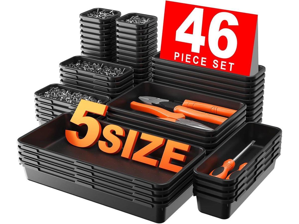 & 5 SizeTool Box Organizer Tray Divider Set, Black Desk Drawer Organizer, Garage Organization and Storage Toolbox Accessories Rolling Tool Chest Cart Cabinet WorkBench Small Part