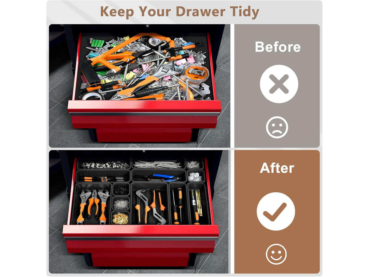 & 5 SizeTool Box Organizer Tray Divider Set, Black Desk Drawer Organizer, Garage Organization and Storage Toolbox Accessories Rolling Tool Chest Cart Cabinet WorkBench Small Part