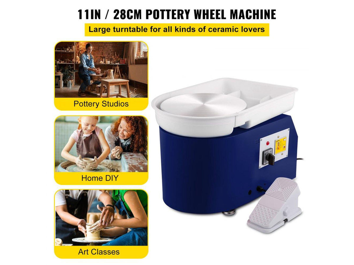 Pottery Wheel 28cm Pottery Forming Machine with Detachable Basin Foot Pedal Control 350W Art Craft DIY Clay Tool for Art Craft Work and Home DIY Blue, 18 Piece