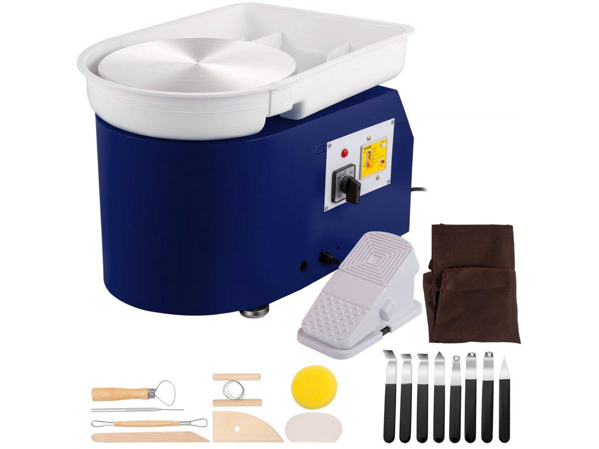 Pottery Wheel 28cm Pottery Forming Machine with Detachable Basin Foot Pedal Control 350W Art Craft DIY Clay Tool for Art Craft Work and Home DIY Blue, 18 Piece