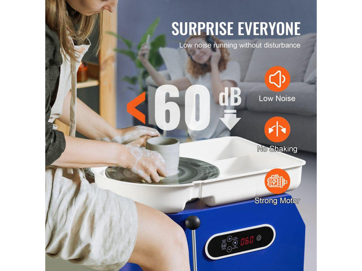 Pottery Wheel, 450W, For Adults and Beginners, 11in Clay Wheel Machine, Adjustable 60-300RPM Speed Handle and Pedal, ABS Detachable Basin, Accessory Kit for Craft DIY, LCD Touch Screen, Blue