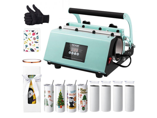 VEVOR Tumbler Heat Press Machine and Sublimation Tumblers, Tumbler Press Set with 8pcs 20OZ Blank Tumblers, Mug Press Cup Press for 11-30oz Tumblers Mug, with Heat Transfer Paper, Gloves, Tape