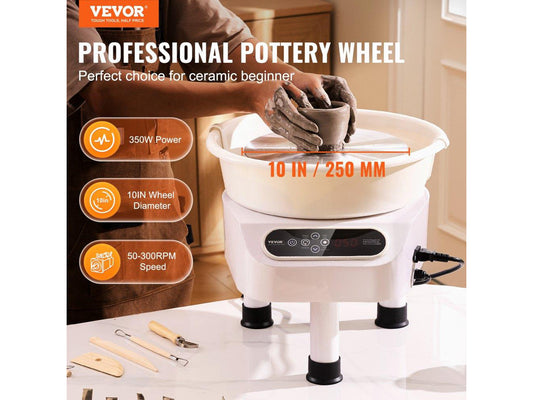 VEVOR Pottery Wheel, 10 inch Pottery Forming Machine, Direct Drive Ceramic Wheel with 3 Support Legs for DIY Art Craft, 350W Electric Wheel for Pottery with Foot Pedal and LCD Touch Screen, White