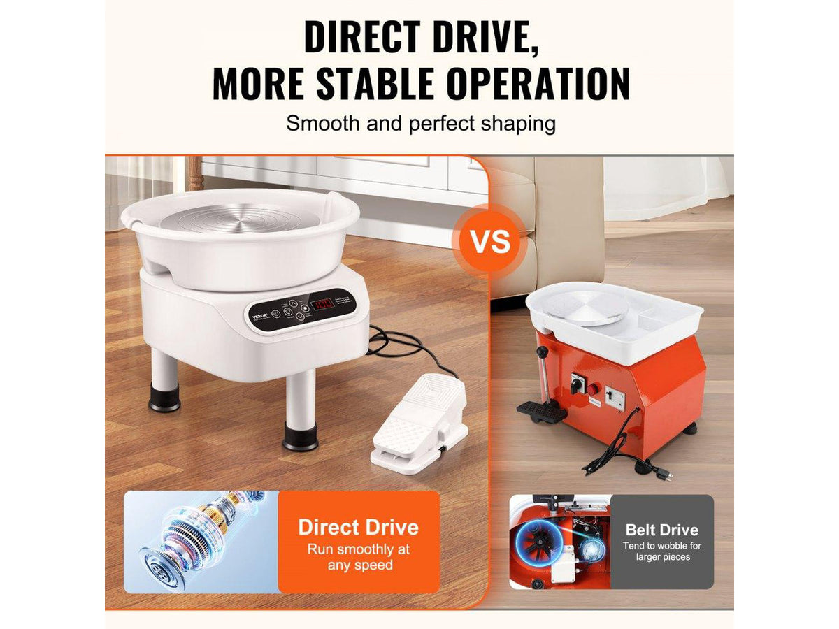 VEVOR Pottery Wheel, 10 inch Pottery Forming Machine, Direct Drive Ceramic Wheel with 3 Support Legs for DIY Art Craft, 350W Electric Wheel for Pottery with Foot Pedal and LCD Touch Screen, White