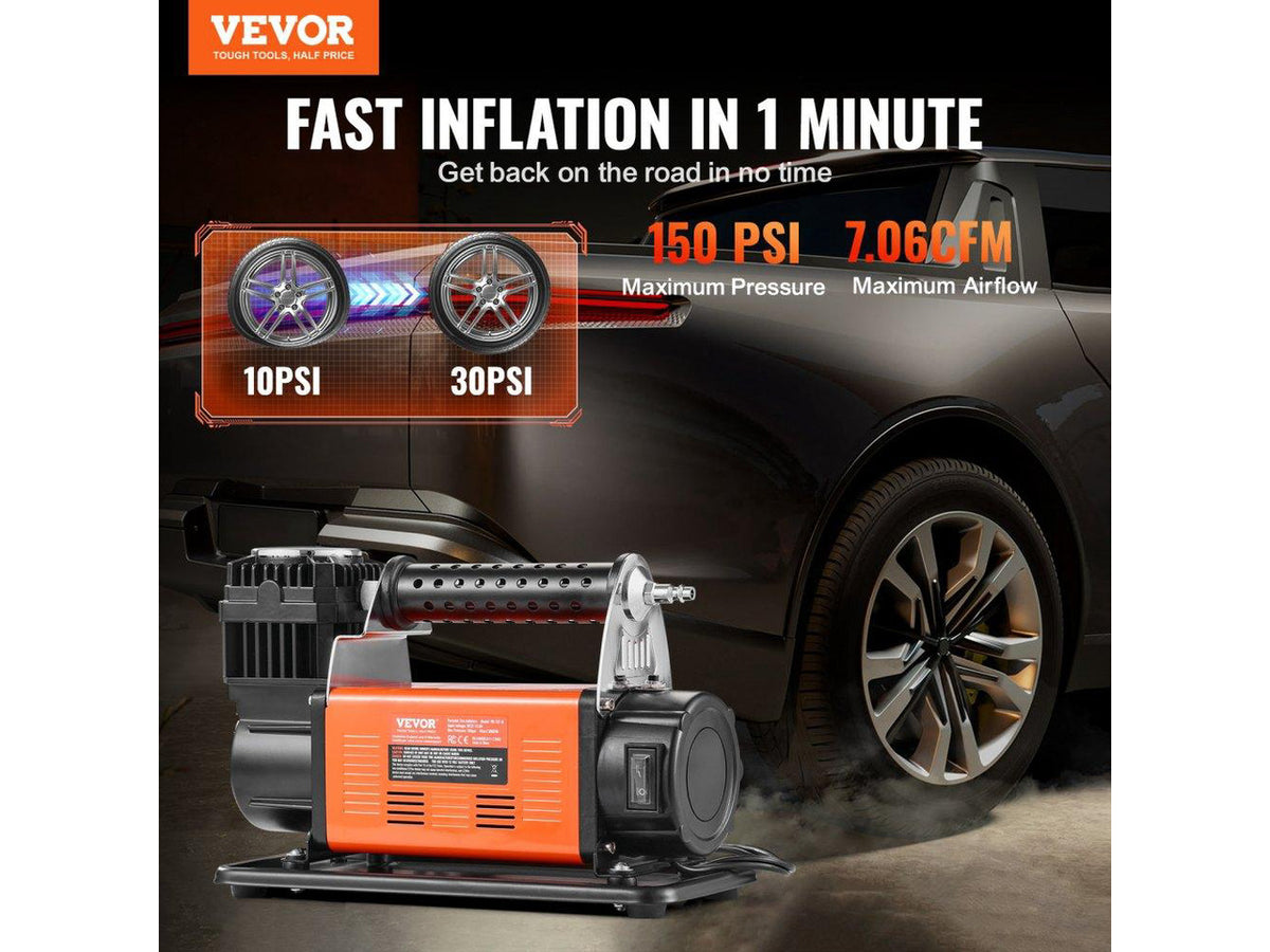 12V Heavy Duty Air Compressor - with Digital Pressure Gauge Tire Inflator Kit, 7.06 CFM Portable Tire Inflator, 150PSI Offroad Air Pump with Adapters for Trucks Car SUV 4 x 4 Vehicle RV