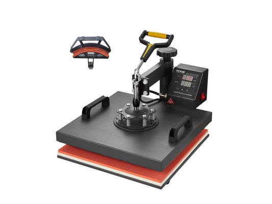 Heat Press Machine, 15 x 15 inch, 2 in 1 Heat Transfer Machine with Hat Press, 360° Swing Away T-Shirt Pressing, Digital Precise Control, Fast Even Heating for T-Shirts/Hats/Caps, Black