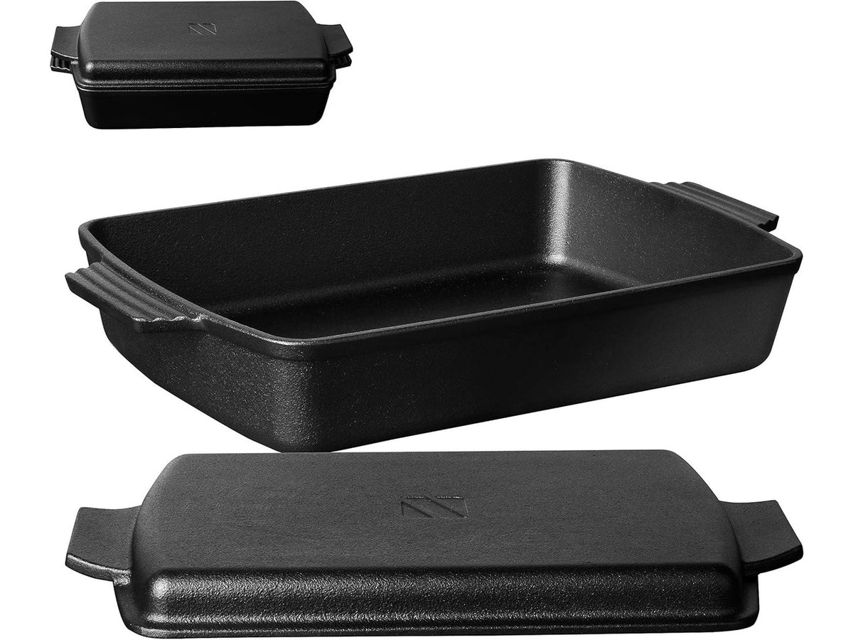 2-In-1 Pre Seasoned Cast Iron Dutch Oven With Skillet Lid,Casserole Dish,Rectangular Baking Pan,Griddle Pot Set, 6QT, 9"x13"