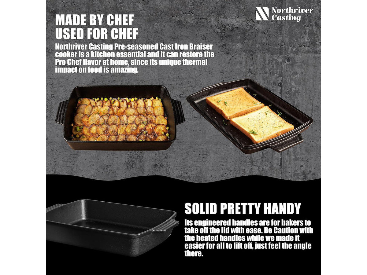 2-In-1 Pre Seasoned Cast Iron Dutch Oven With Skillet Lid,Casserole Dish,Rectangular Baking Pan,Griddle Pot Set, 6QT, 9"x13"