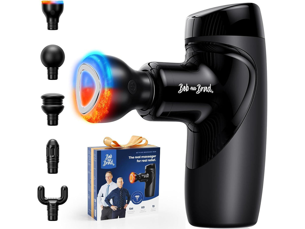 Bob and Brad M7 Plus Mini Deep Tissue Percussion Massage Gun with Heat for Back & Neck Stiffness, Quiet, Ultra-Lightweight
