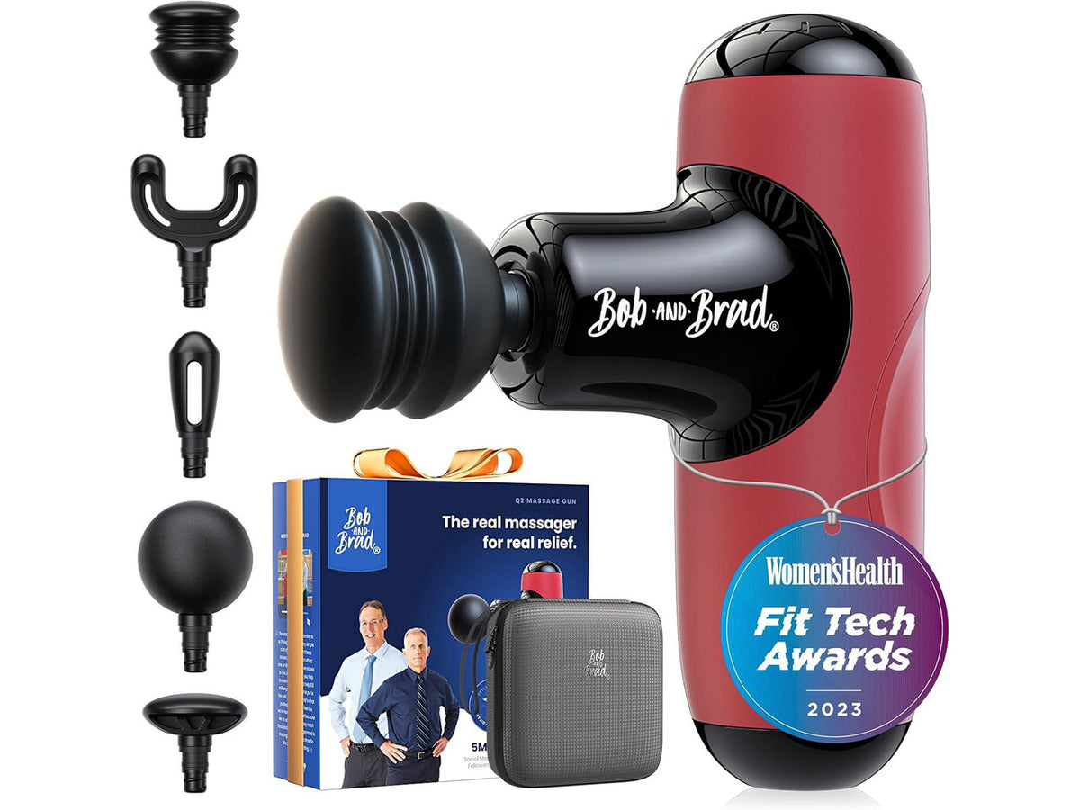 Bob and Brad Q2 Mini Deep Tissue Portable Percussion Muscle Massage Gun with Carry Case for On The Go Usage Red