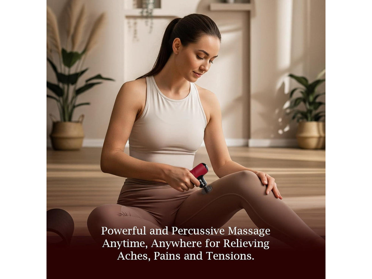 Bob and Brad Q2 Mini Deep Tissue Portable Percussion Muscle Massage Gun with Carry Case for On The Go Usage Red