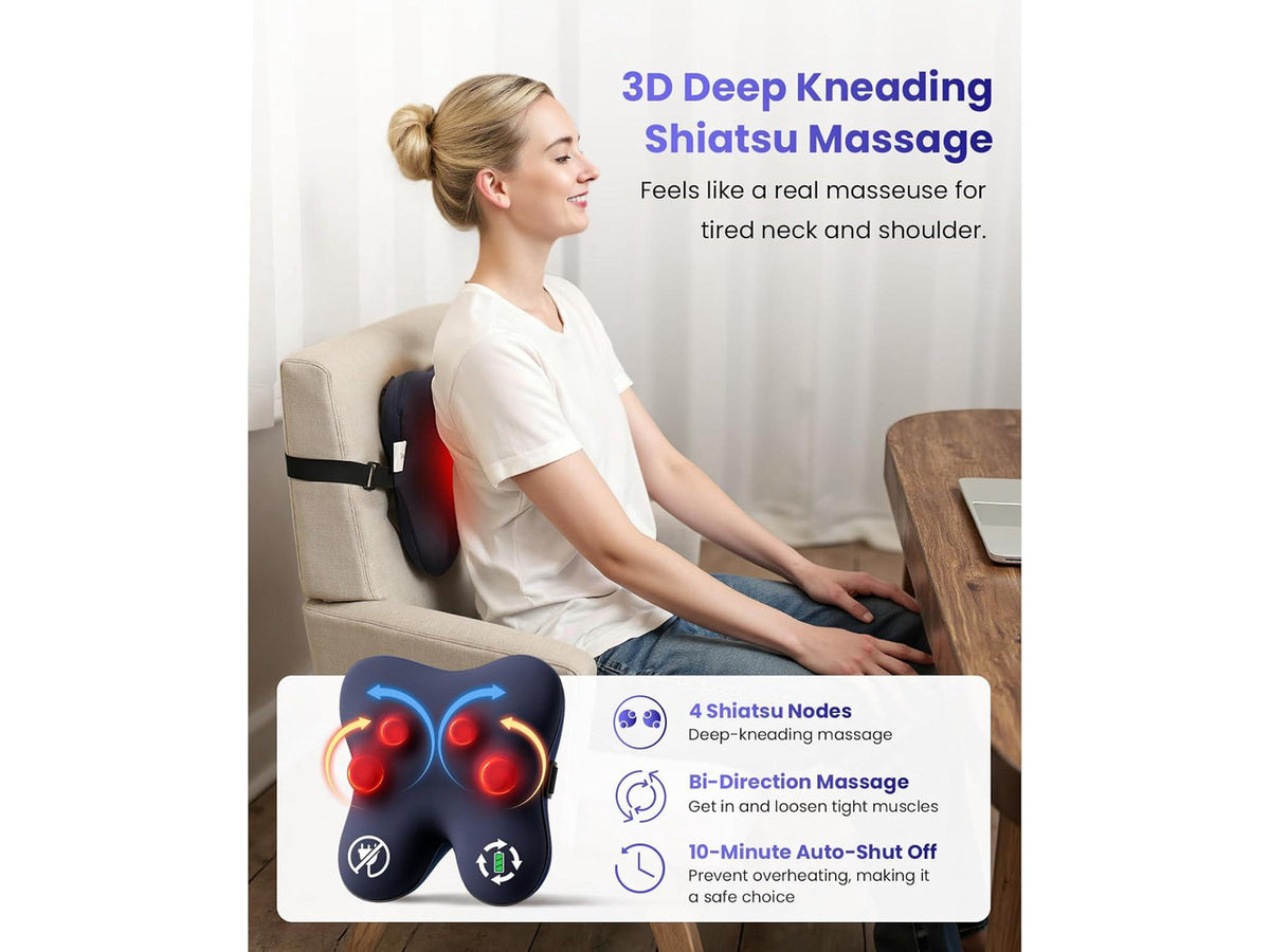 Bob and Brad Cordless Shiatsu 3D Kneading Massager with Heat, Muscle Pain Relief for Neck and Back, Relaxation Gifts for Women Men