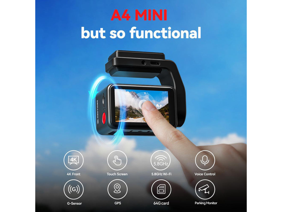 REDTIGER A4 Dash Cam Front and Rear with 5.8GHz WiFi, 2" Touch Screen, and Free 64GB Card Advanced Car DVR with Parking Monitoring and Loop Recording