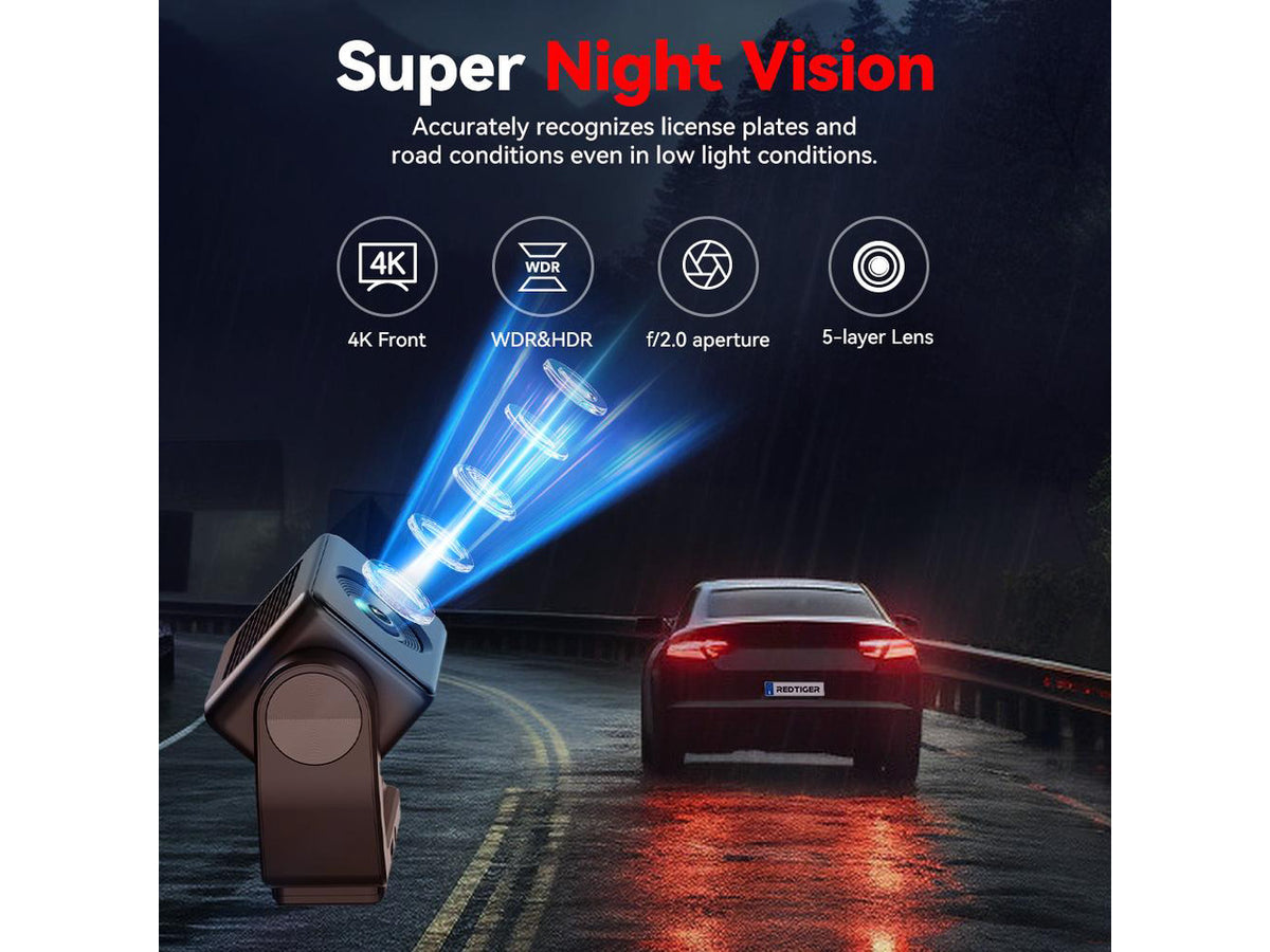 REDTIGER A4 Dash Cam Front and Rear with 5.8GHz WiFi, 2" Touch Screen, and Free 64GB Card Advanced Car DVR with Parking Monitoring and Loop Recording